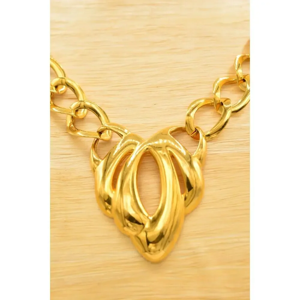 Napier Vintage Collar Necklace Bow Linked Chain Chunky Signed 1980s Bin6B